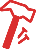 red vector graphic of a hammer and two nails